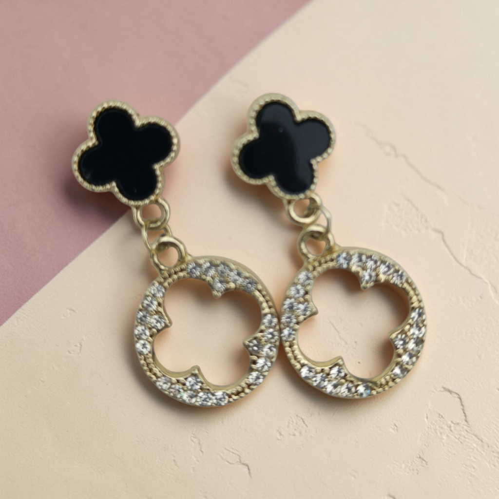 Midnight Clover Drop Earrings
