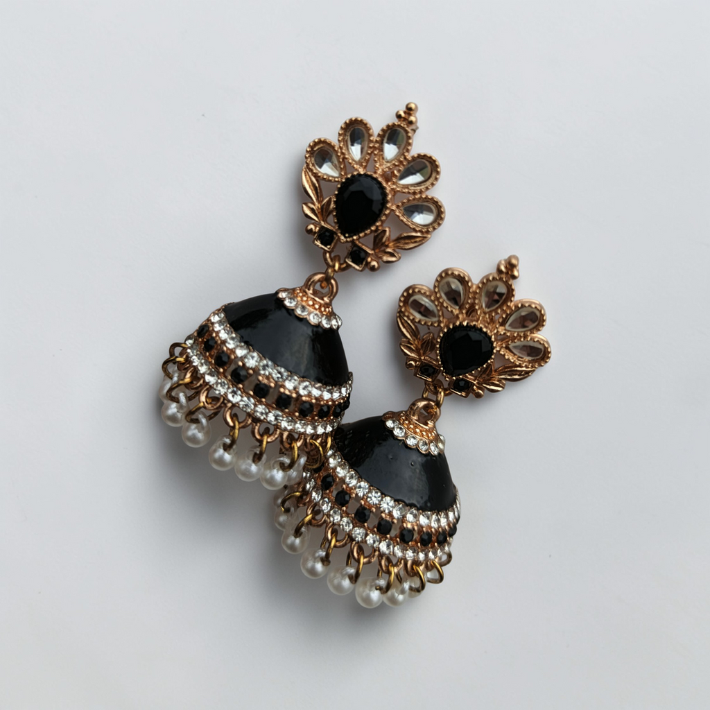 Midnight Pearl Jhumka Earrings