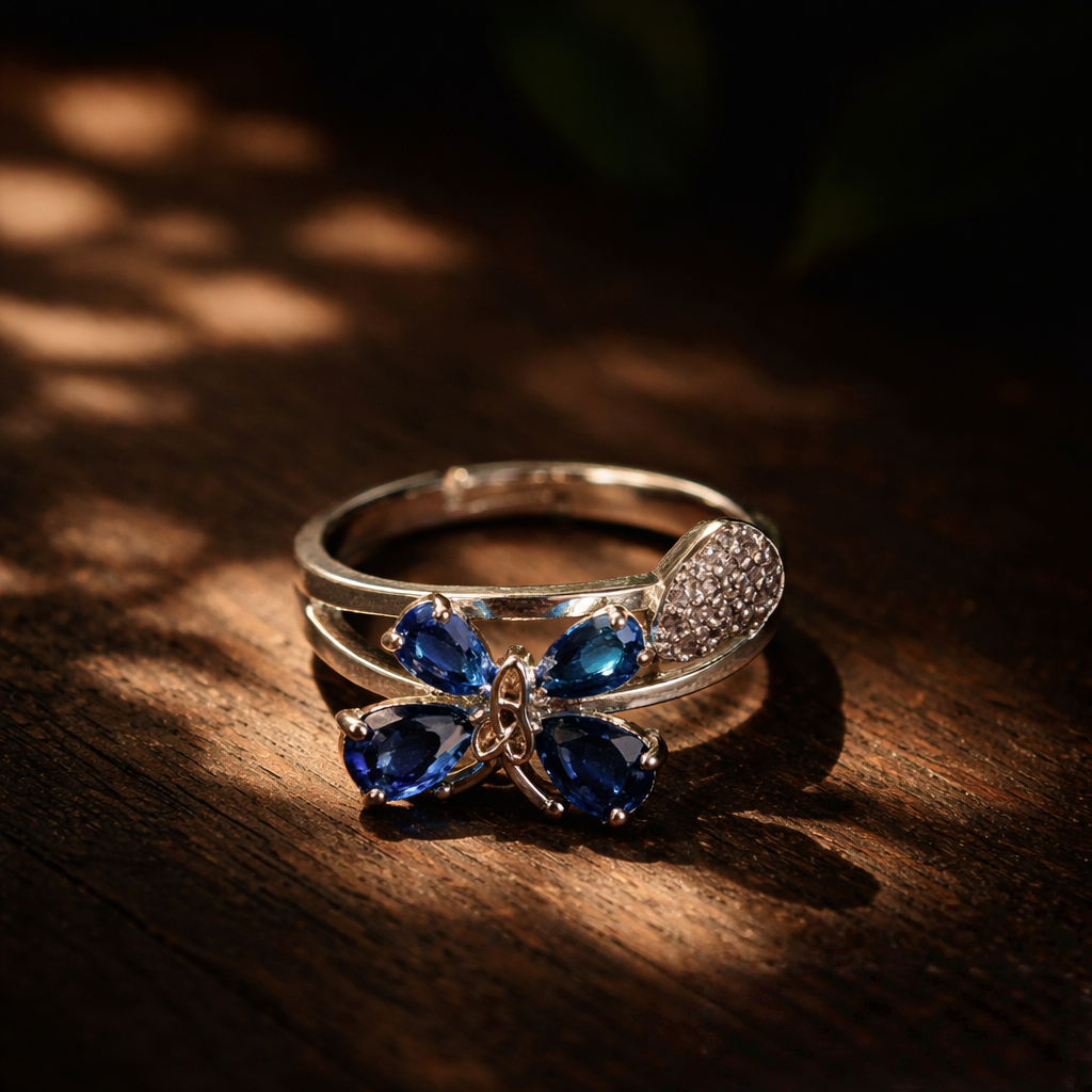 Sapphire Butterfly Silver Ring